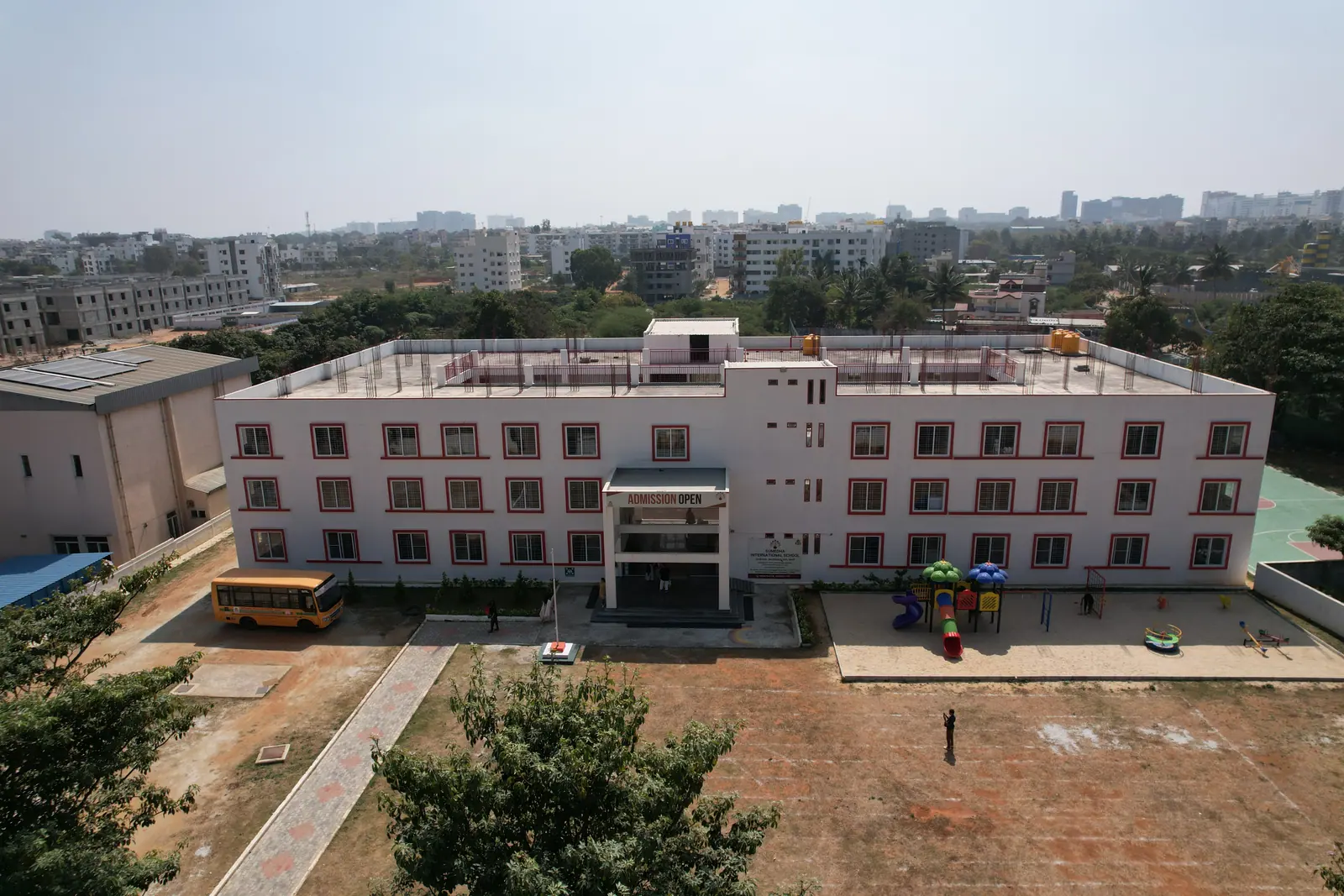 Aerial view of the main school building and grounds