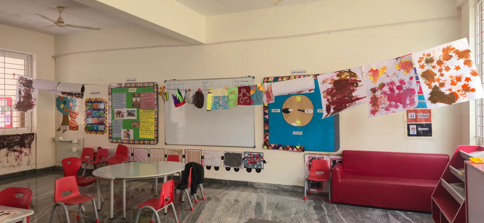 Classroom decorated with student artwork